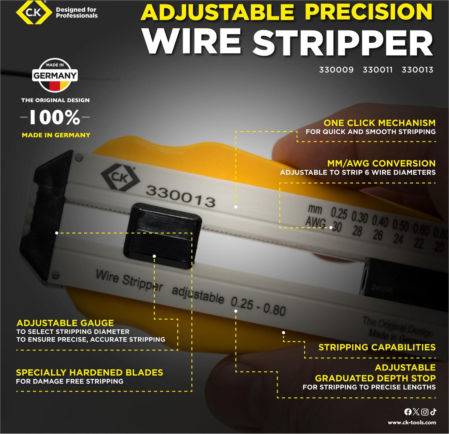 Wire Stripper, Precision, Adjustable, 0.25mm to 0.8mm Diameter Wires