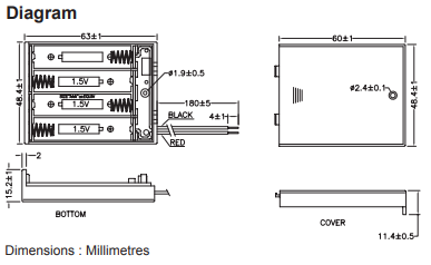 4x AAA battery box enclosure