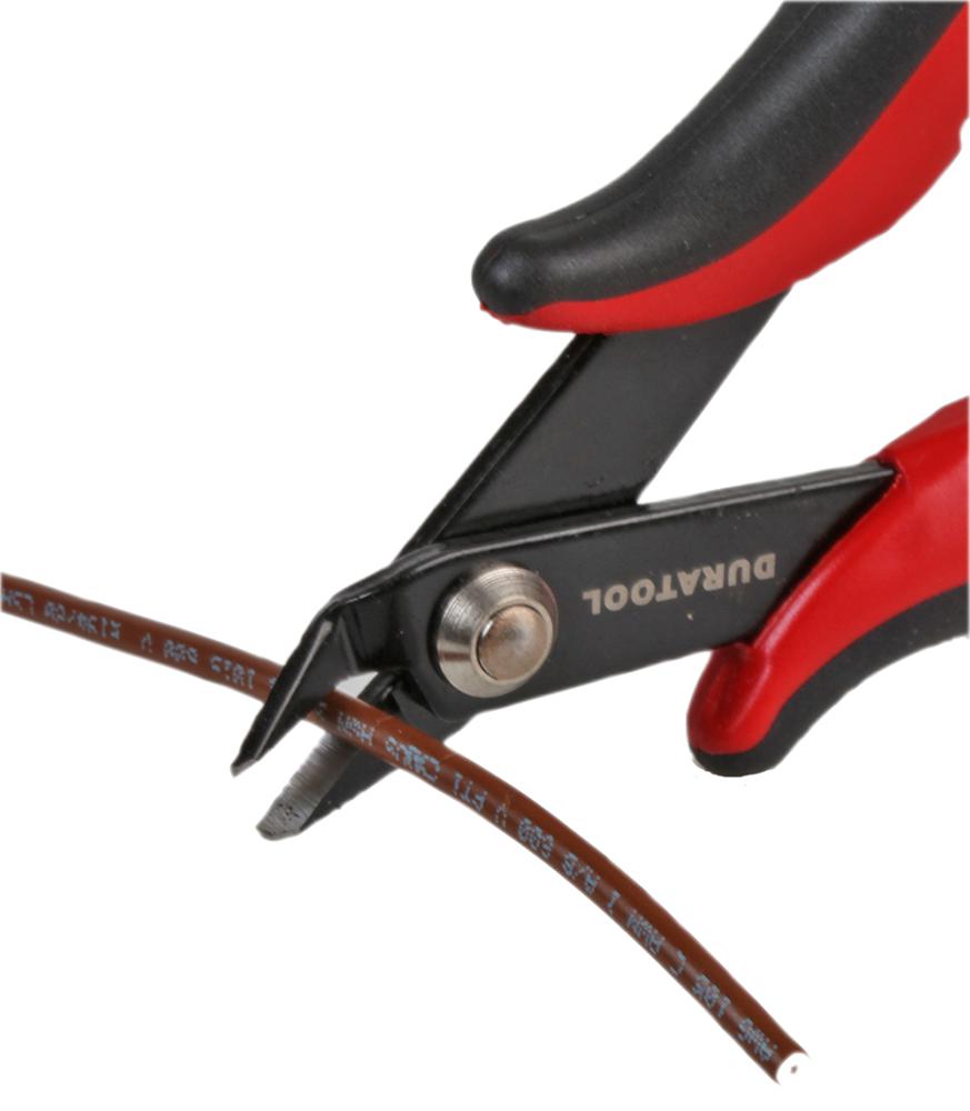 Red and black wire cutters with 'DURATool' branding on a white background