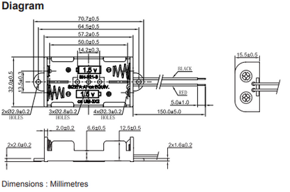 2 x AA Battery Holder, Wired