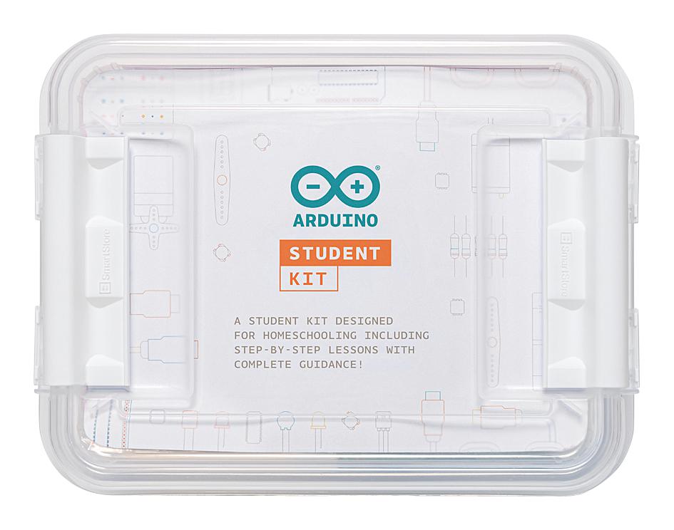 Arduino Student Kit packaging with clear lid on a white background