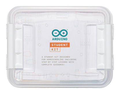 Arduino Student Kit packaging with clear lid on a white background