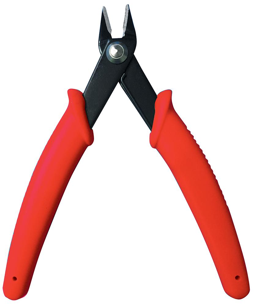 Pair of wire cutters with red handles on a white background